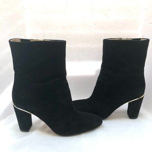 Brian Atwood Black and Gold Suede Booties - Size 7.5 with a 3" heel